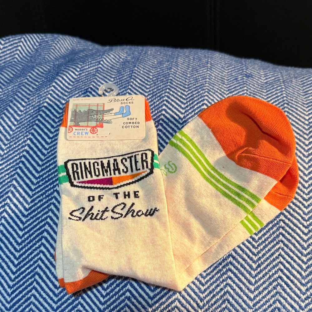 Blue Q Ringmaster Socks - Orange, Green, and White